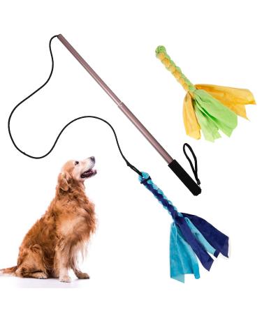 Auidy_6TXD Flirt Pole Dogs Interactive Dog Toys Retractable Dog Toy Stick with 2 Tease Chew Toys Rope for Chewing Training Exercise