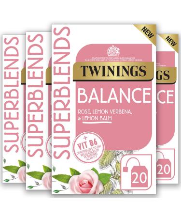 Twinings Superblends Balance Tea - Lemon Balm. Lemon Verbena Rose Petals & Spearmint with Vitamin B6 - Hormone Balance for Women 80 Biodegradable Tea Bags