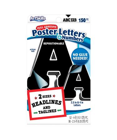 ArtSkills Paper Poster Letters and Numbers for Projects and Crafts  4 and 2.5  Black  150 Pieces - Multiple Sheets Per Letter Pad