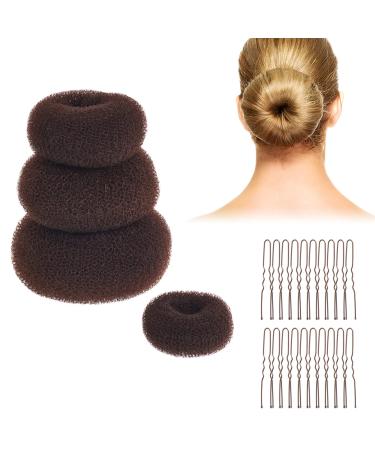 Brown Hair Bun Maker Bun Donut Set DBOO 4Pcs Hair Doughnut Bun Maker Buns Shaper Doughnut Brown Rings with 20pcs Brown Hair Pins Ballet Bun Kit Hair Accessories