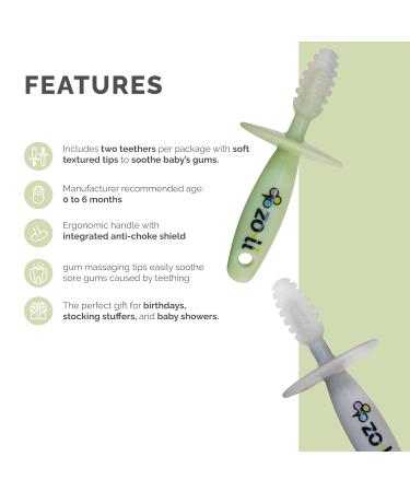 ZoLi Chubby Gummy Teether | 2-Pack Green/Grey BPA-Free Teething Stick for Baby Teething Relief - Buy Online on SooperMarket.com