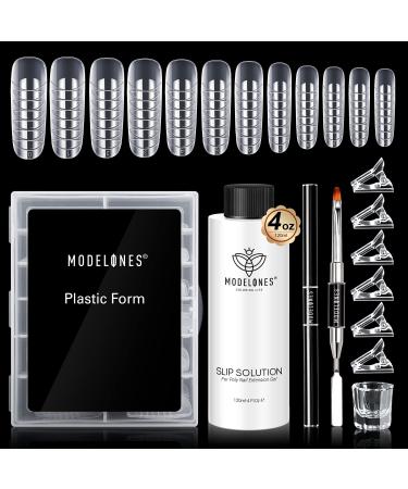 Modelones Slip Solution for Poly Nail Gel Anti-Stick Gel Nail Extension Complete Kit with Nail Forms Nail Tips Clips Nail Art Tool DIY at Home