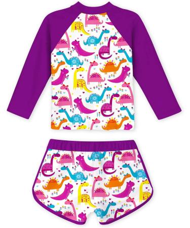 Girls Purple Dinosaur Two Piece Swimsuit Set | UPF 50+ Protection | Ages 4-10 - Buy Online on SooperMarket.com