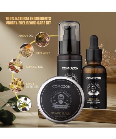 Beard Grooming Kit for Men - Beard Growth Set with Oil, Shampoo, Balm, Comb, Brush, Scissors - Best Men's Beard Gifts with Menthol - Buy Online on SooperMarket.com