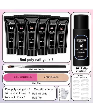 Lofuanna Poly Gel Nail Kit - 6 Colors Nude Pink Set | Nail Starter Kit for Beginners with Slip Solution & Nail Forms - DIY Nail Extension Gel for Strengthening Nails - Buy Online on SooperMarket.com