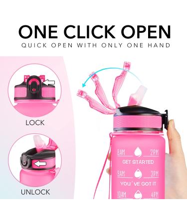 Hyeta 32oz Motivational Water Bottle with Time Marker & Straw - Pink-Green | Leakproof BPA-Free Sports Bottle for Fitness, Gym & Outdoor - Buy Online on SooperMarket.com