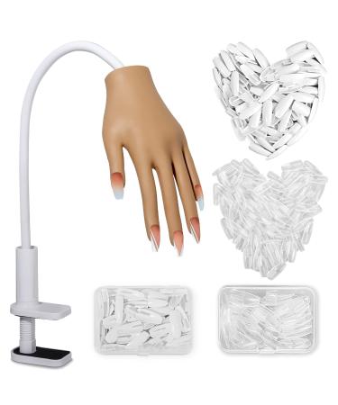 Practice Hand for Acrylic Nails- Silicone Nail Hand Practice Upgrade Nail Tips Never Fall Off, Fake Nail Manican Hand for Nail Practice, Flexible Practice Maniquin Hand with 200PCS Nail Tips