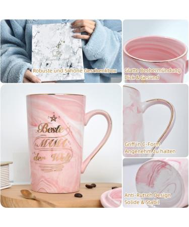 Bokalaka Mother's Day Gift - 400ml Pink Ceramic Coffee Cup with Lid & Spoon | Perfect Mom Gifts & Birthday Present | Best Mom in the World - Buy Online on SooperMarket.com