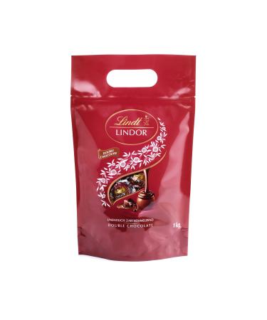 Lindt Lindor chocolate balls double chocolate |1 kg bag resealable |approx. 80 milk chocolate with dark soft melting filling |Large pack praline gift Double Chocolate 1 kg