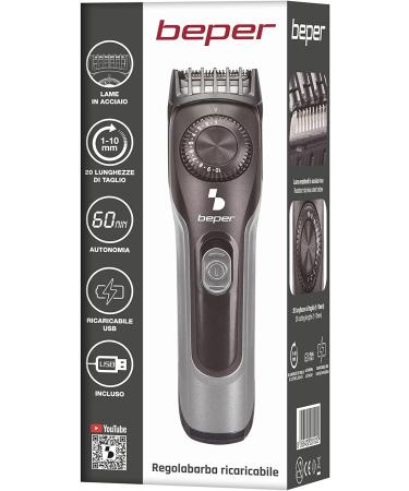 BEPER 40.332 Rechargeable Beard Shaper with Stainless Steel Blades - 20 Lengths, USB Charging - Black - Buy Online on SooperMarket.com