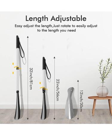 2 PCS Shoe Horn Set for Seniors - Telescopic Long Handle & Metal Short Shoe Horn - Silver - Buy Online on SooperMarket.com