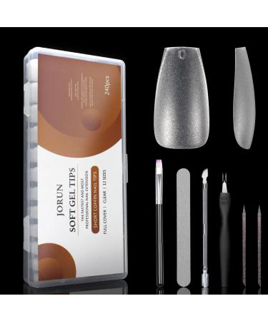 240PCS Transparent Soft Gel Full Cover Nail Tips Trapezoid Gel Nail Ttips 12 Sizes of Gel Nail Tip Extension Kit Suitable for Nail Salon and Home DIY 03-240pcs Short Trapezoid shaped