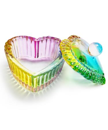 Crystal Sweet Heart Shape Acrylic Liquid Powder Glass Dappen Dish Glass Cup w Cap Lid Bowl for Acrylic Nail Art Transparent Kit (Coloured glaze-Sweet Heart)
