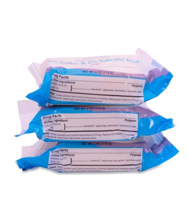 Dermaharmony 5% Sulfur 2% Salicylic Acid Bar Soap 4 oz Crafted for those with Seborrehic Dermatitis Dandruff and Psoriasis (3 Pack)