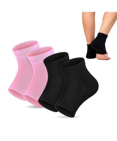 2 Pairs Moisturizing Gel Heel Socks Soft Ventilate Gel Heel Socks Open Toe Socks for Dry Hard Cracked Skin Moisturizing Day Night Care Skin (Black and Pink) 2p Black_pink