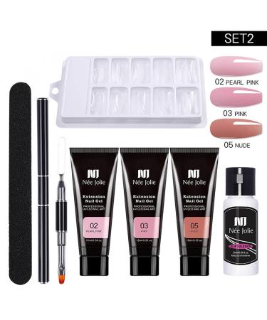 3 Colors Gel Nail Extension Set - Quick Building Acrylic Nail Gel for Technicians & DIY Salon Kit - Size #02 - Buy Online on SooperMarket.com