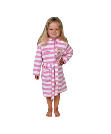 Wolimbo children's bathrobe with name and motif embroidered 100% cotton baby bathrobe 110 pink ringed bear