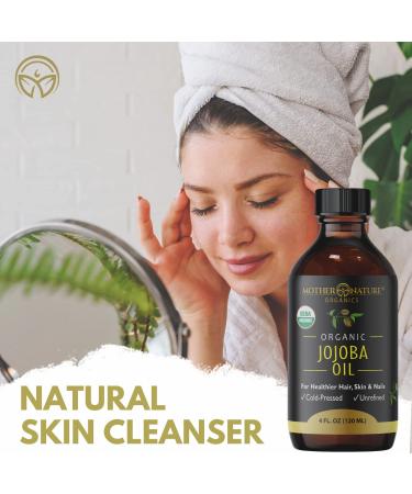 Mother Nature Jojoba Oil - USDA Certified Organic, 100% Pure, Cold Pressed & Unrefined, Hexane Free - Natural Moisturizer for Face, Hair & Skin - Non-GMO & Cruelty Free (4 Fl Oz) - Buy Online on SooperMarket.com