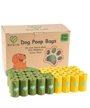 Bonre Life-Dog Poop Bags-540 BioBags Super Strong Extra Thick Leak Proof Dog Waste Bags Made from Corn Starch Biodegradable Dog Poo Bags 1 count (Pack of 540)
