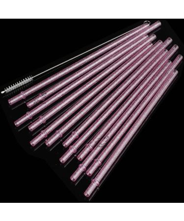 Dakoufish 11 Inch 12 Piece Reusable Acrylic Straws Glitter Sparkle Drinking Straw Plus One Cleaning Brush (11inch Pink) Pink 11 Inch (Pack of 12) - Buy Online on SooperMarket.com