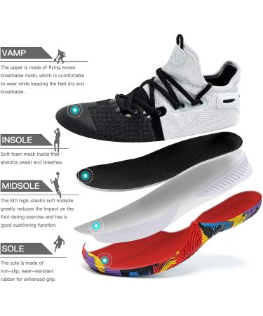 ASHION Men's Basketball Shoes - Lightweight Breathable Sneakers for Running & Walking | Anti-Slip Sports Shoes in Black/White - Size 12/11 - Buy Online on SooperMarket.com