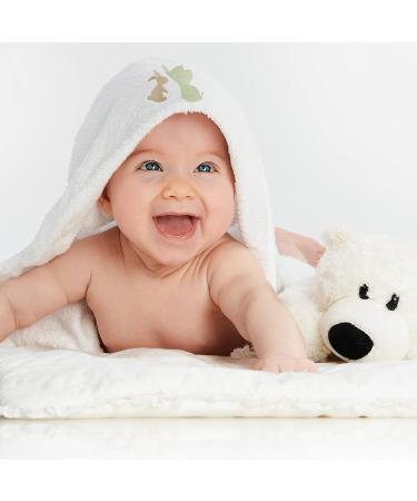 Soft White Baby Hooded Bath Towel with Elephant & Rabbit Embroidery | 100% Cotton | Perfect Baby Shower Gift | 75cm x 75cm - Buy Online on SooperMarket.com