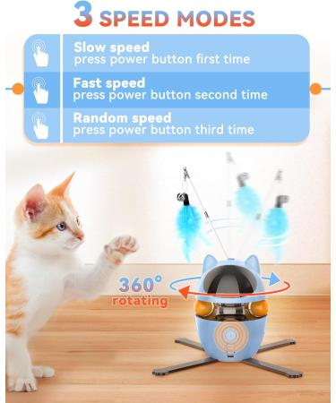 PETTOM Interactive Cat Toy 3-in-1 Automatic - 2023 Upgrade with Rotating Feather Tracks Ball - USB Rechargeable Kitten Toy for Indoor Cats - Blue - Buy Online on SooperMarket.com