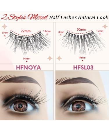 Heracks Half Lashes 14 Pairs - Natural Wispy Cat-Eye Faux Mink False Eyelashes with Clear Band - Reusable DIY Cluster Lashes - 2 Styles Mixed for Soft and Fluffy Look - 3/4 Corner Lashes - By Heracks - Buy Online on SooperMarket.com