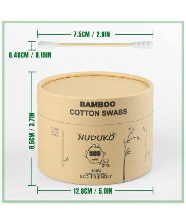 Nuduko Bamboo Cotton Swabs 500 Count | 100% Compostable & Organic | Eco-Friendly Biodegradable Wooden Cotton Buds | Plastic-Free Spiral/Round Head | 500 Pack - Buy Online on SooperMarket.com