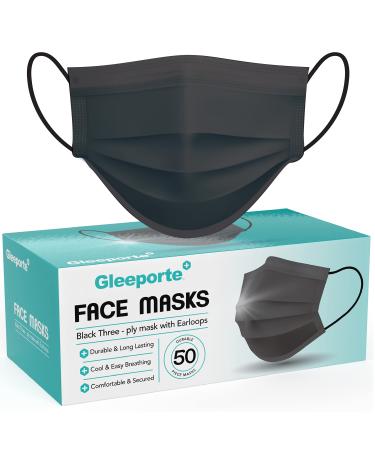 Pack Of 50 Black Disposable Face Mask 3-Ply Adult Masks Facial Cover with Elastic Earloops For Home Office School and Outdoors