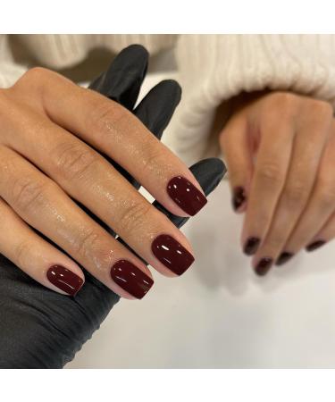 48PCS Reddish Brown Press on Nails - Xcreando Short Square Acrylic Fake Nails Set for Women & Girls | Glossy Wine Red Stick-On & Glue-On False Gel Nails - Buy Online on SooperMarket.com