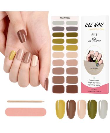 Kalolary 20PCS Nail Adhesive Wrap Nail Gel Polish Strips Full Wraps Nail Polish Stickers Cured Gel Nail Strips Self-Adhesive Gel Nail Wrap Stickers Decals(UV/LED Lamp Required) (Colorful 3)