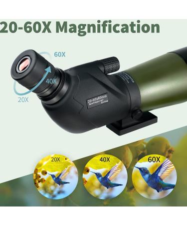 Gosky 20-60x60 HD Spotting Scope with Tripod, Carrying Bag & Phone Adapter - BAK4 45 Angled Spotter Scope for Target Shooting, Hunting & Bird Watching - Buy Online on SooperMarket.com