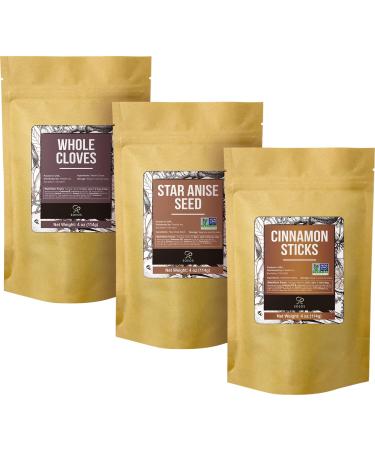 Soeos Cinnamon Sticks Bulk + Star Anise Whole + Whole Cloves Bulk, 4oz Each, All Natural, No Preservative, Spice Sets, Starter Spice Set, Perfect Refill for Kitchen Spices, Spice Gift Set.
