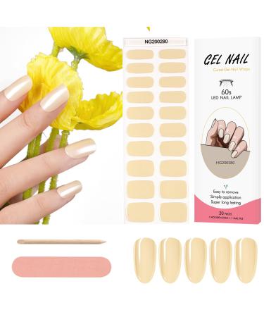 Kalolary 20PCS Nail Adhesive Wrap Nail Gel Polish Strips Full Wraps Nail Polish Stickers Cured Gel Nail Strips Self-Adhesive Gel Nail Wrap Stickers Decals(UV/LED Lamp Required) (Milk White)