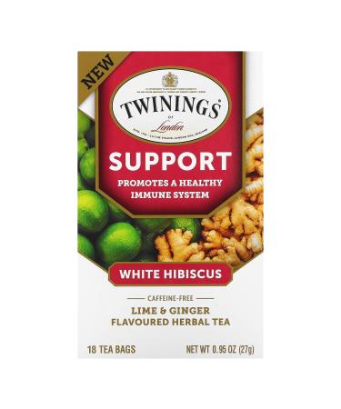 Twinings Support Herbal Tea White Hibiscus Lime & Ginger Caffeine Free 18 Tea Bags 0.95 oz (27 g)