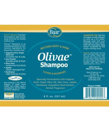 Buy Baar Olivae Organic Olive Oil Shampoo - Nourishing Hair Care with Aloe Vera & Jojoba Oil | 8 oz for All Hair Types - Buy Online on SooperMarket.com