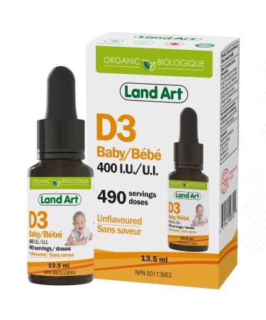 Certified Organic Vitamin D3 Drops - For Baby - 400 IU per drop - 490 servings - Development and maintenance of bones and teeth - GMO free - Gluten free - Made in Canada (13.5 ml) 13.5 ml (Pack of 1)