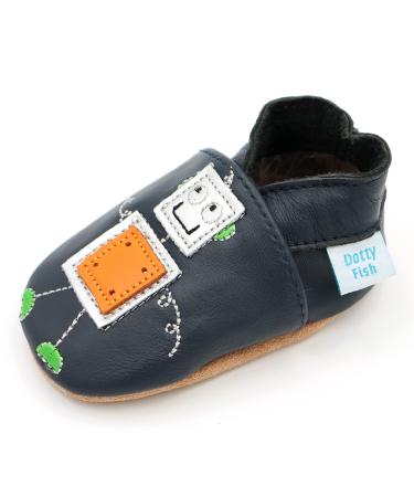 Dotty Fish Soft Leather Baby Shoes. Toddler Shoes for Boys. Non-Slip Suede Soles. 0-6 Months - 4-5 Years 2-3 Years Silver Robot