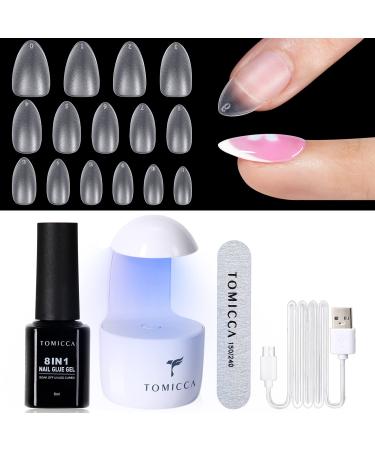 Tomicca nail tips and glue gel kit gel nail x extension set nail tips and glue gel nail kit 8 in 1 nail glue 240pcs soft gel full cover nail tips nail extension uv lampe short almond 1.almond short