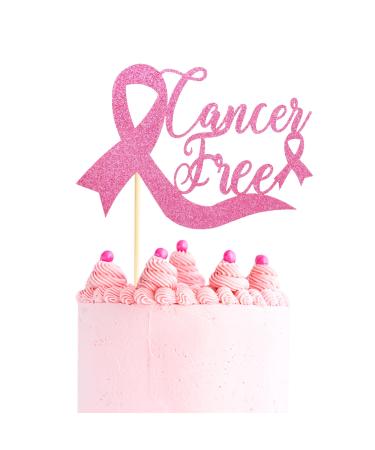 Arthsdite Cancer Free Cake Topper Breast Cancer Awareness Cake Decor Breast Cancer Pink Ribbon Sign Survivor Party Decoration Supplies - Pink Glitter Pink Cake Topper