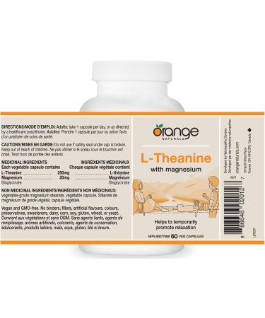 Orange Naturals L-Theanine & Magnesium Bisglycinate 250mg 60 Vegan Capsules - Enhanced Sleep & Relaxation Support Promotes Mental Calmness Optimal for Women & Men - Non-GMO Supplement - Buy Online on SooperMarket.com