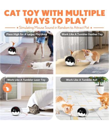 3-in-1 Cat Laser Toy with Interactive Tumbler Ball, Feather Toys, Real Mice Sound - 3 Speeds, 3 Timers - Rechargeable - Indoor Electronic Kitten Chaser Toy - 2021 Newest - Buy Online on SooperMarket.com