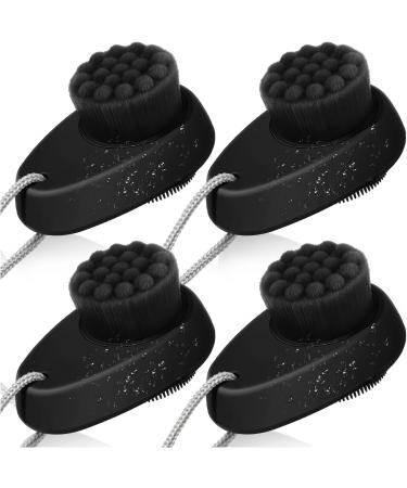 4 Pieces Facial Cleansing Brush 2 in 1 Silicone Face Scrubber Soft Bamboo Charcoal Bristle Face Exfoliator Brush with Lid for Exfoliating Skincare Wash Deep Pore Cleaning Massaging Black 1.0 Count