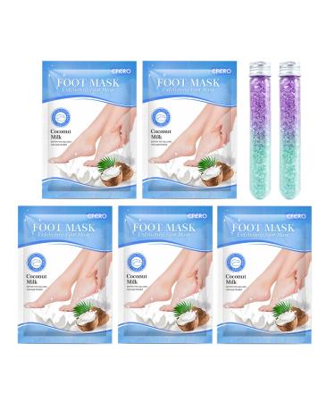Foot mask 5 pairs of rose foot peeling mask 2 swimming salt cornea remove foot mask foot mask socks moisturizing ends for dry and cracked feet foot spa for men and women #5