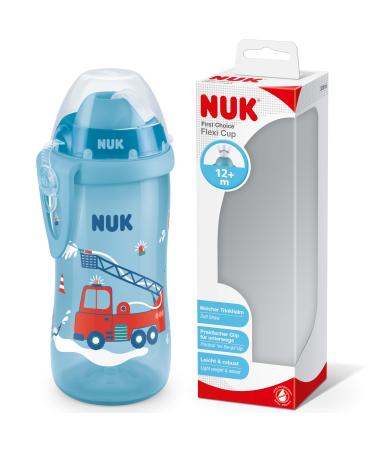 Nuk First Choice+ Flexi Cup drinking clay bottle |from 12 months |Sleeping -proof with drinking straw |Clip and protective cap |BPA-free |300 ml |Fire engine (blue) blue single single