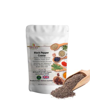Ground Black Pepper Coarse Premium Quality by Spices&herbsuk - Cracked Black Pepper Improves Metabolism Promotes Absorption of Nutrients - Coarse Ground Black Pepper Perfect for Healthy Diets - 100g