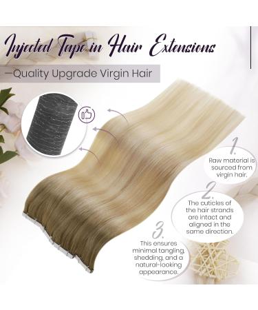 LAAVOO Real Hair Tape Extensions - 60cm Blond Ombre Balayage #8/27/60 | 5Pcs Virgin Hair Perfect for Seamless Volume & Length - Buy Online on SooperMarket.com