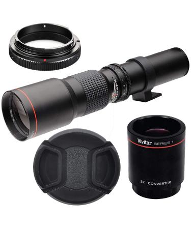 High-Power 500mm/1000mm f/8 Manual Telephoto Lens for Canon EOS 80D, EOS 90D, Rebel T3, T3i, T5, T5i, T6i, T6s, T7, T7I, T8I, SL3, EOS 60D, EOS 70D, EOS 5D, EOS5D IV, EOS 6D II, EOS 7D II SLR Cameras