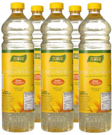 Tanug Sunflower Oil 1L (Pack of 5) | 100% Pure Refined Sunflower Oil Great for Cooking Baking Frying Salads & Sauces